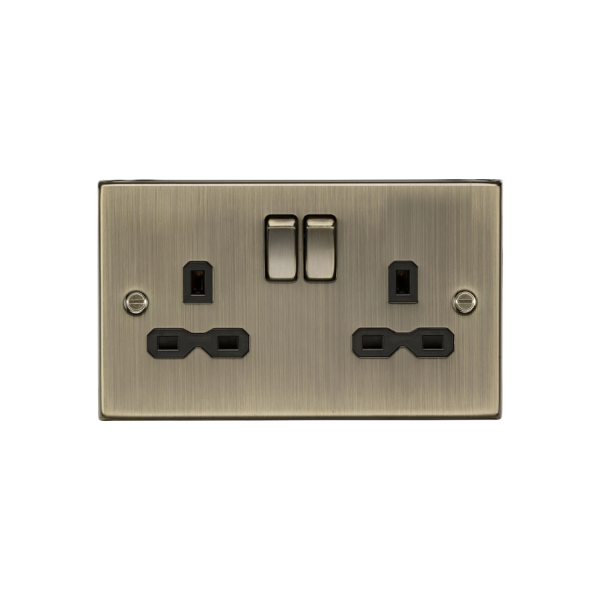 Antique Brass 13A 2G DP Switched Socket with Twin Earths with Black Insert - CS9AB image 0