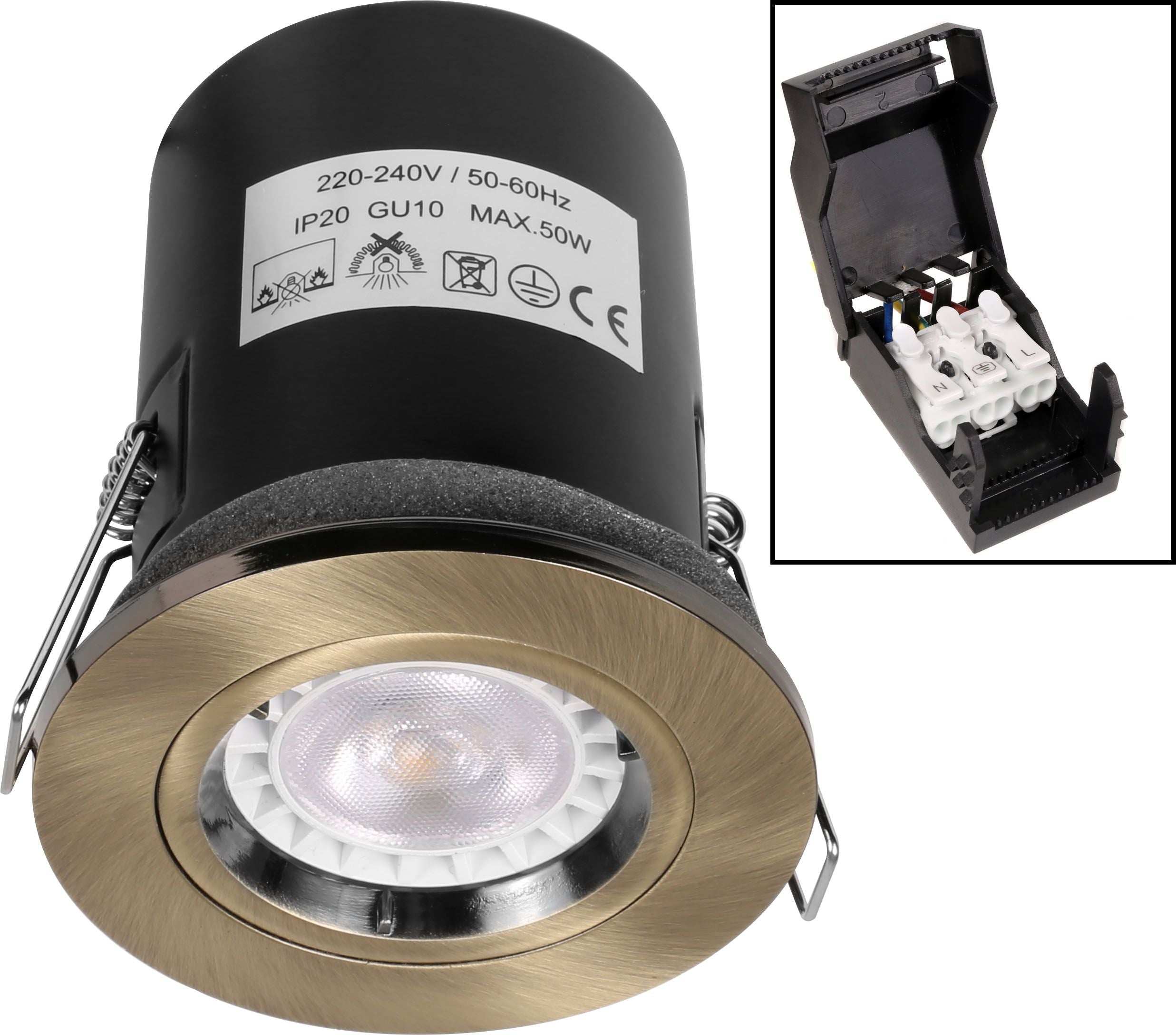 Antique Brass Fixed Fire Rated Downlights with Push Connection - VUEP540 image 0