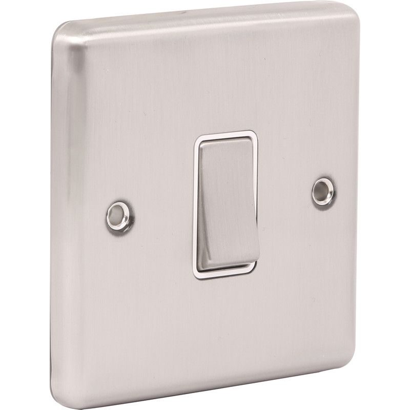 Brushed Steel 1 Gang Single 10A Light Switch W01BSW image 0