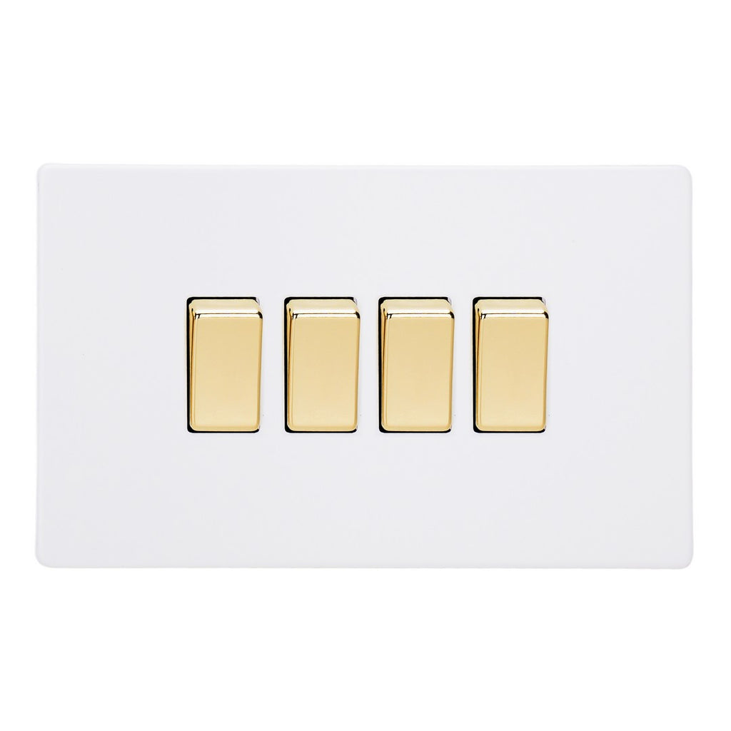 Varilight Primed 4-Gang 10A 1- or 2-Way Rocker Switch (Twin Plate) with Brass Rocker – XDY9VS.PD image 0