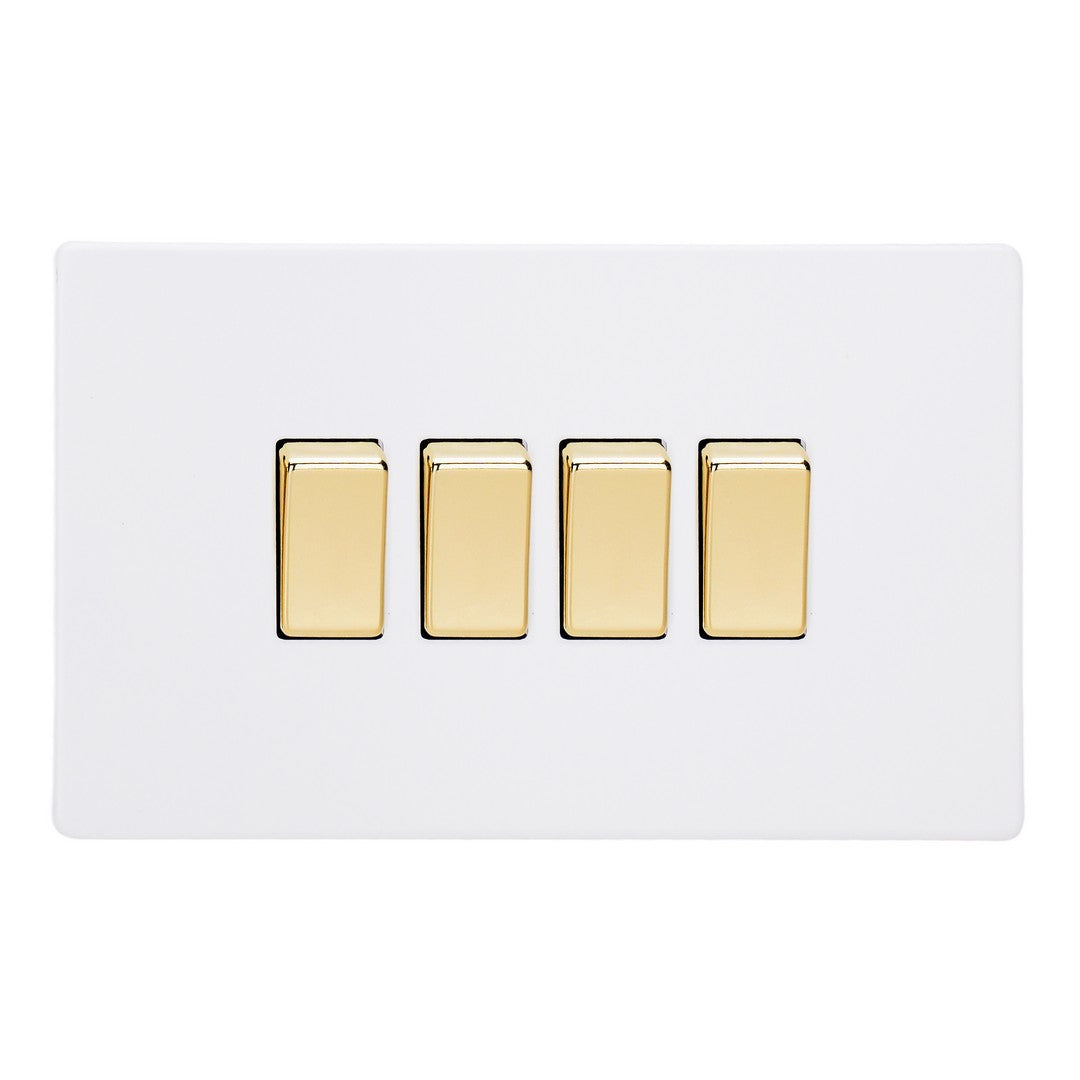 Varilight Primed 4-Gang 10A 1- or 2-Way Rocker Switch (Twin Plate) with Brass Rocker – XDY9VS.PD image 0