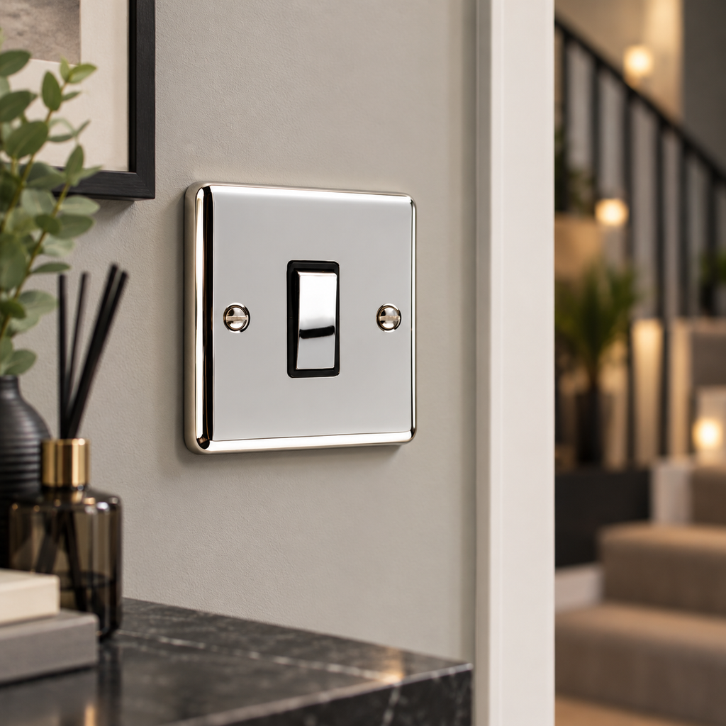 Polished Chrome 1 Gang Single 10A Light Switch - W01PCB