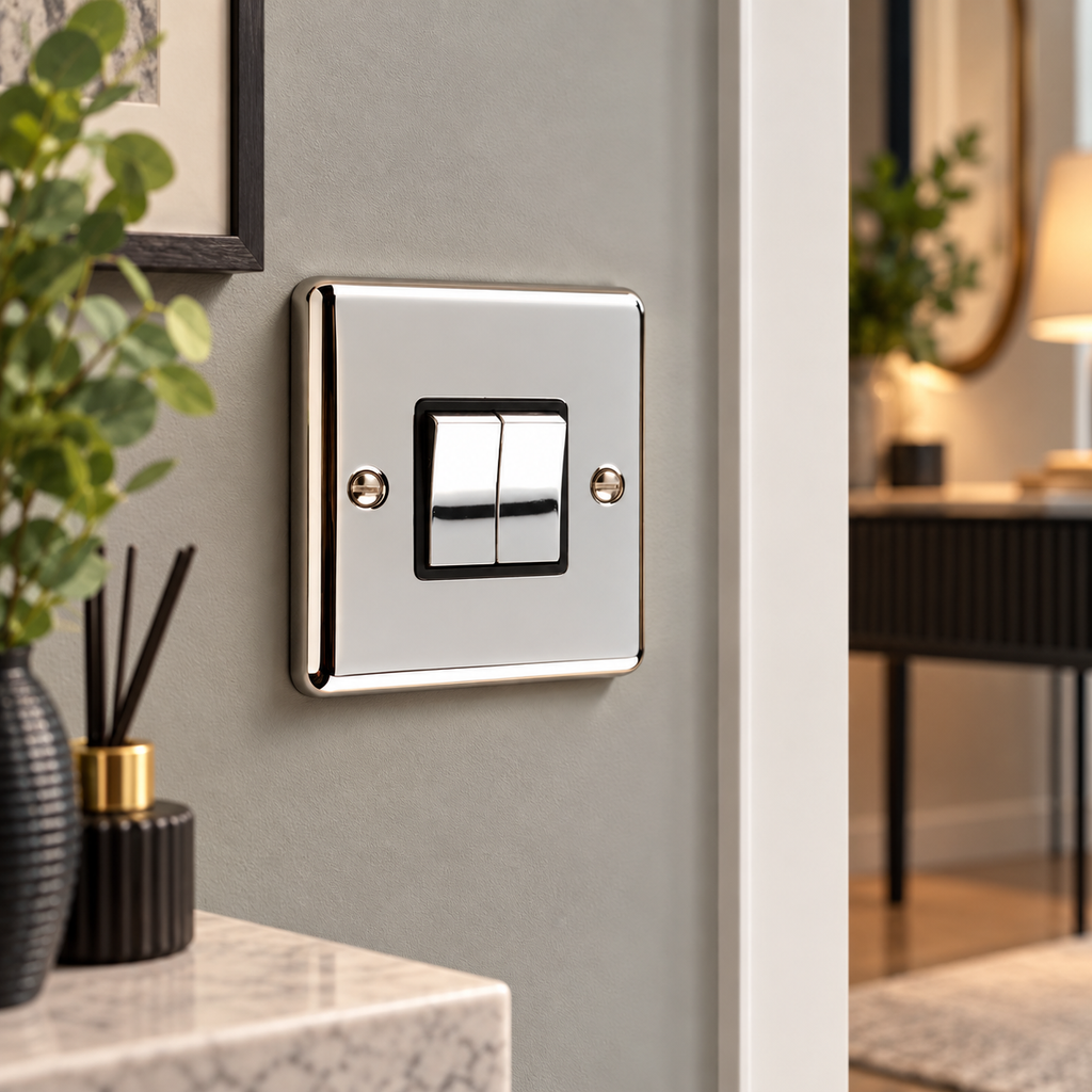 Polished Chrome 2 Gang Double 10A Light Switch - W02PCB
