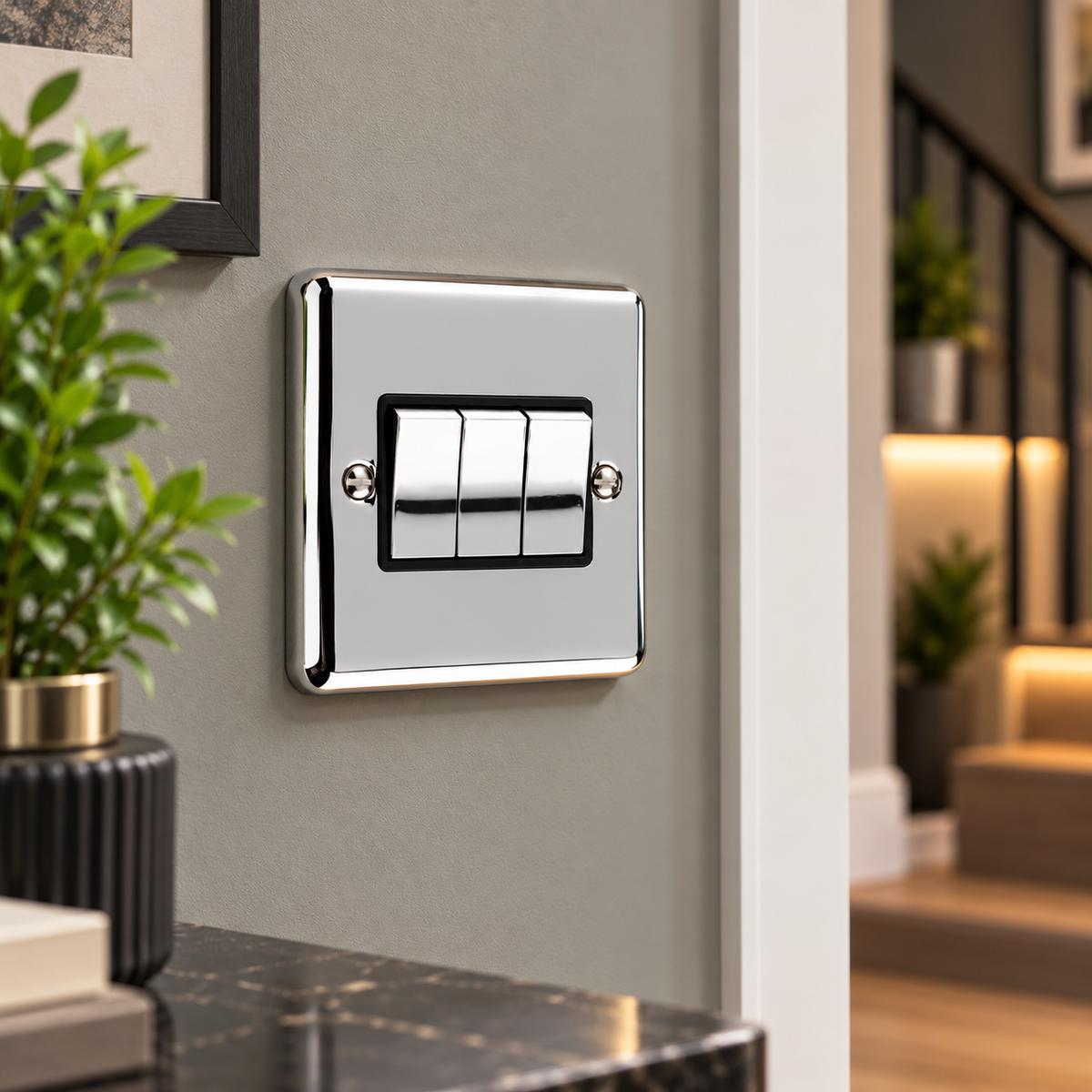 Polished Chrome 3 Gang Treble 10A Light Switch - W03PCB
