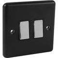 Matt Black 2 Gang 10A 2 Way Switch with Polished Chrome Rocker W02MBPC image 0