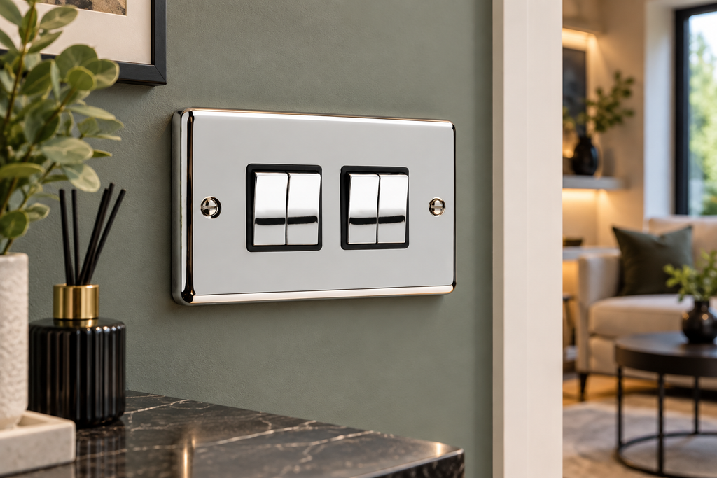 Polished Chrome 4 Gang Quad 10A Light Switch - W04PCB