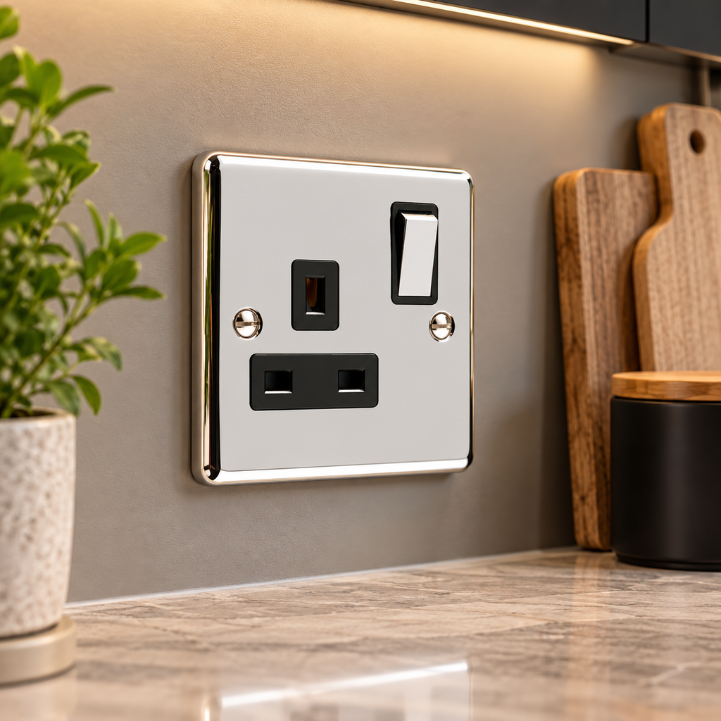 Polished Chrome Single 1 Gang 13a Socket - W06PCB