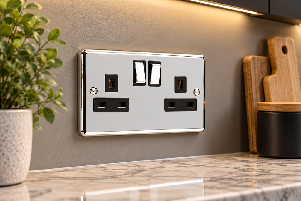 Polished Chrome Double 2 Gang 13a Socket - W07PCB