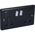 Matt Black Double Socket with Two USB Ports A & C 3.1 AMP with Polished Chrome Rocker W67MBPC image 0