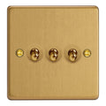 Brushed Brass 3-Gang 10A 1- or 2-Way Toggle Switch XDET3.BB image 0