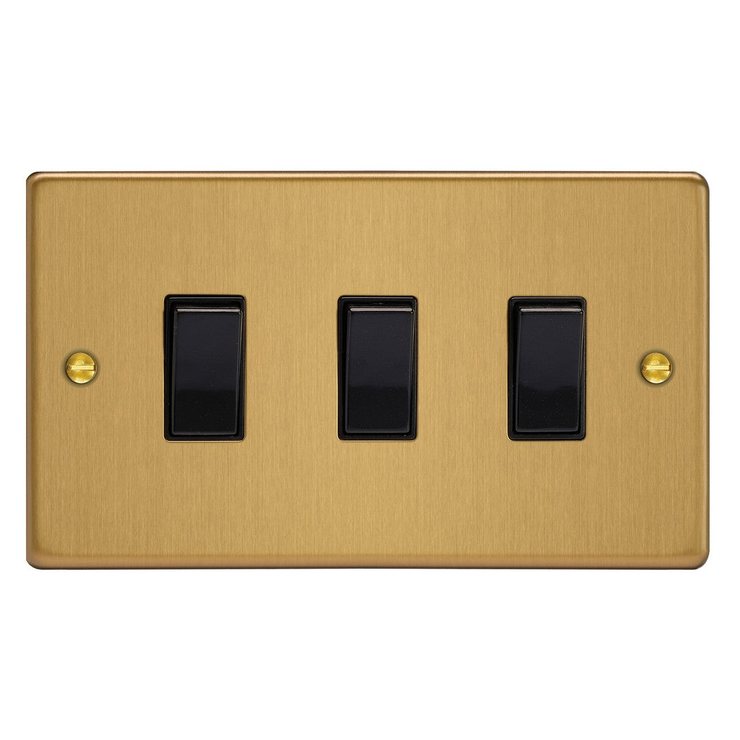 Brushed Brass 3-Gang 10A 1- or 2-Way Rocker Switch Double Plate XDE93B.BB image 0