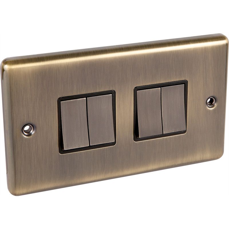 Windsor Antique Brass Light Switch 4 Gang 2 Way - W04AB image 0