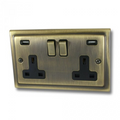 Antique Brass Double USB 2 Gang 13a Socket - V65AN image 0