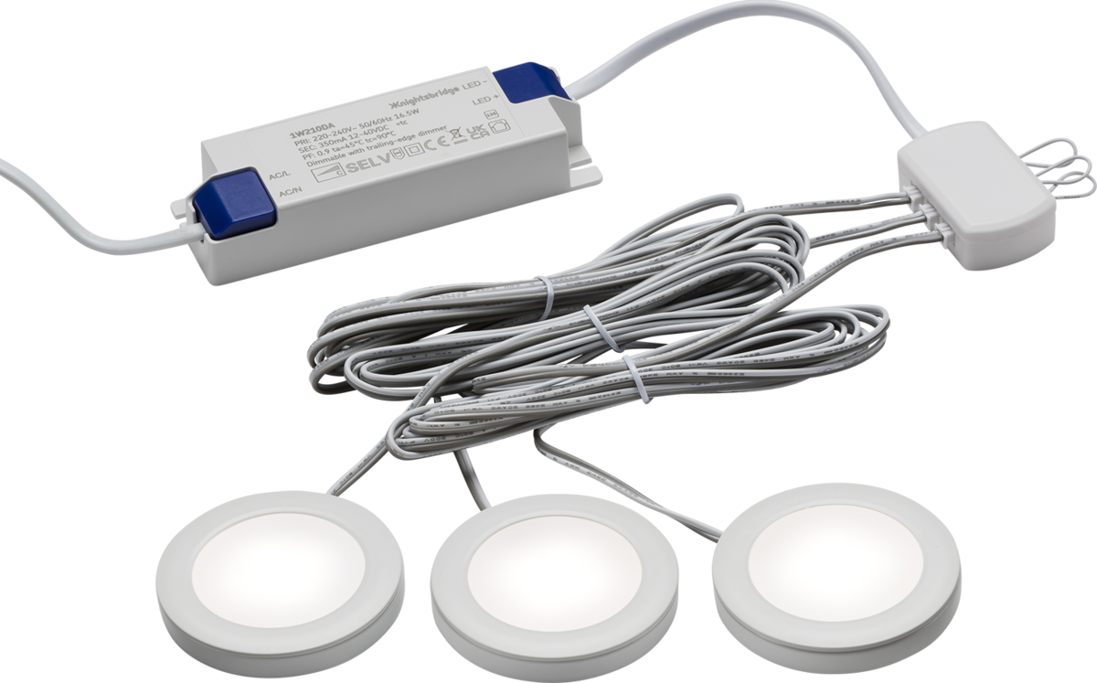 230V IP20 2.5W LED Dimmable Under Cabinet Lights in White - Pack of 3 - 4000K - UNDKIT3WCW image 0
