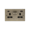 Antique Brass 13A 2G SP Switched Socket with Dual USB A+C (5V DC 4.0A shared) with Black Insert - CS9940AB image 0
