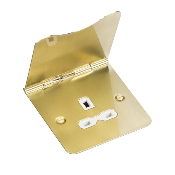 Brushed Brass13A 1G Unswitched Floor Socket -with White Insert - FPR7UBBW image 0