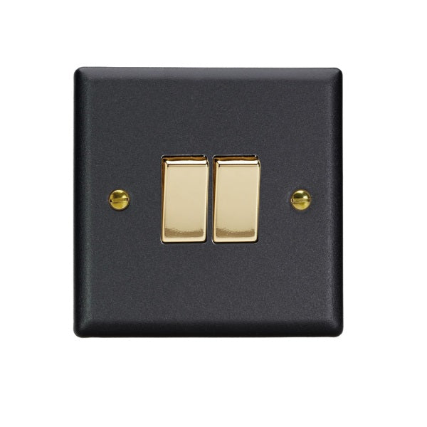 Varilight Vogue Matt Black 2-Gang 10A 1- or 2-Way Rocker Switch - XY2V.MB image 0