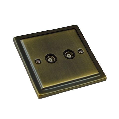 Antique Brass 2 Gang TV Coaxial Outlet R43AB image 0