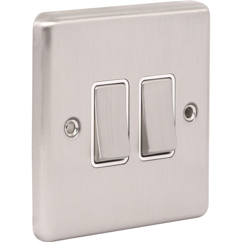 Brushed Steel 2 Gang Double 10A Light Switch W02BSW image 0