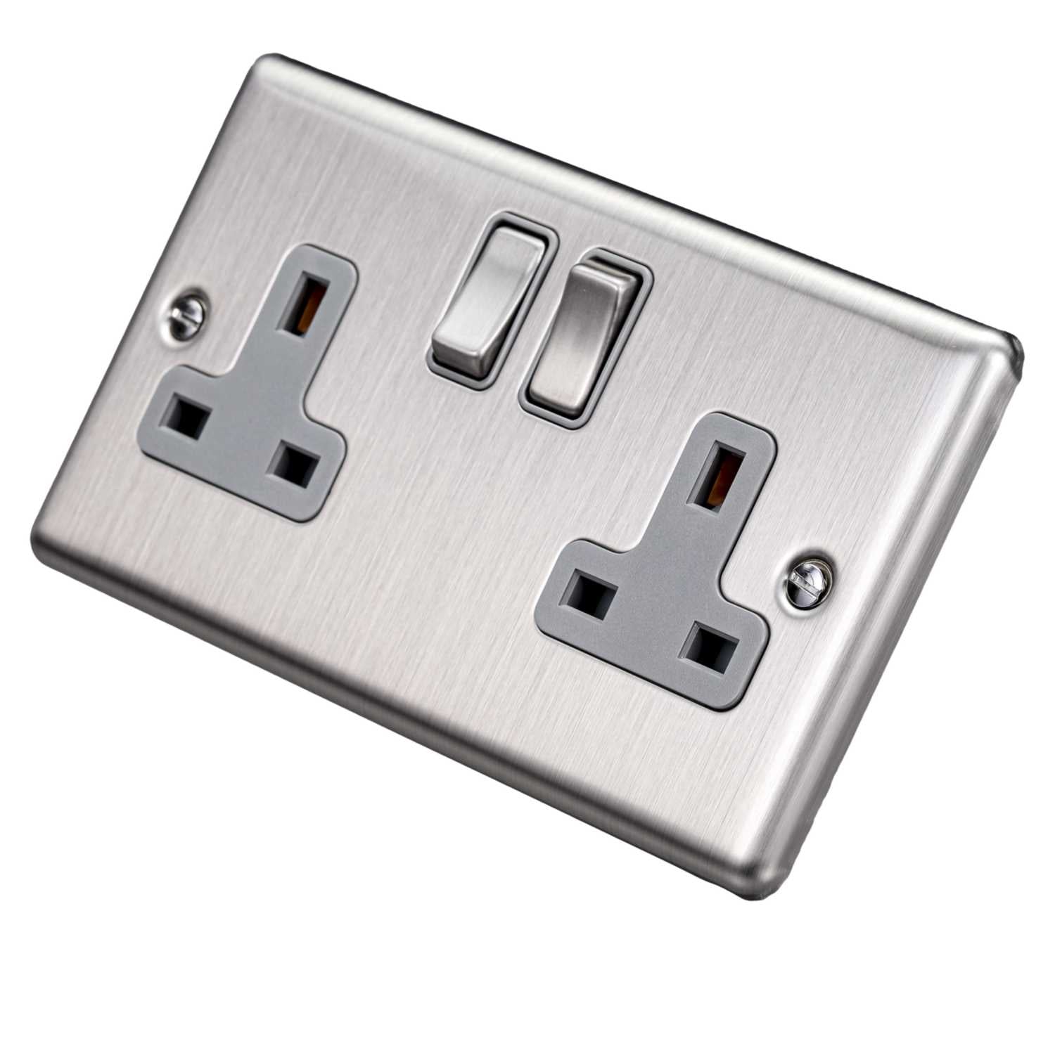Brushed Steel Double 2 Gang 13a Socket W07BSG image 0