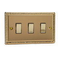 Varilight Georgian Brass 3-Gang 10A 1- or 2-Way Rocker Switch (Twin Plate) - XG93D image 0