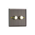Urban Antique Brass 2-Gang 2-Way V-Pro Push On/Off Rotary LED Dimmer 2 x 0-120W (1-10 LEDs) JYP252.AB image 0