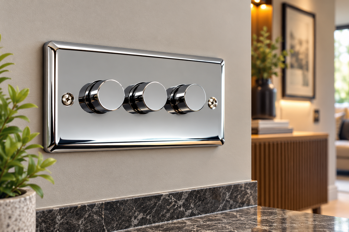 Definition Polished Chrome 3 Gang 250W Dimmer Switch D12PC