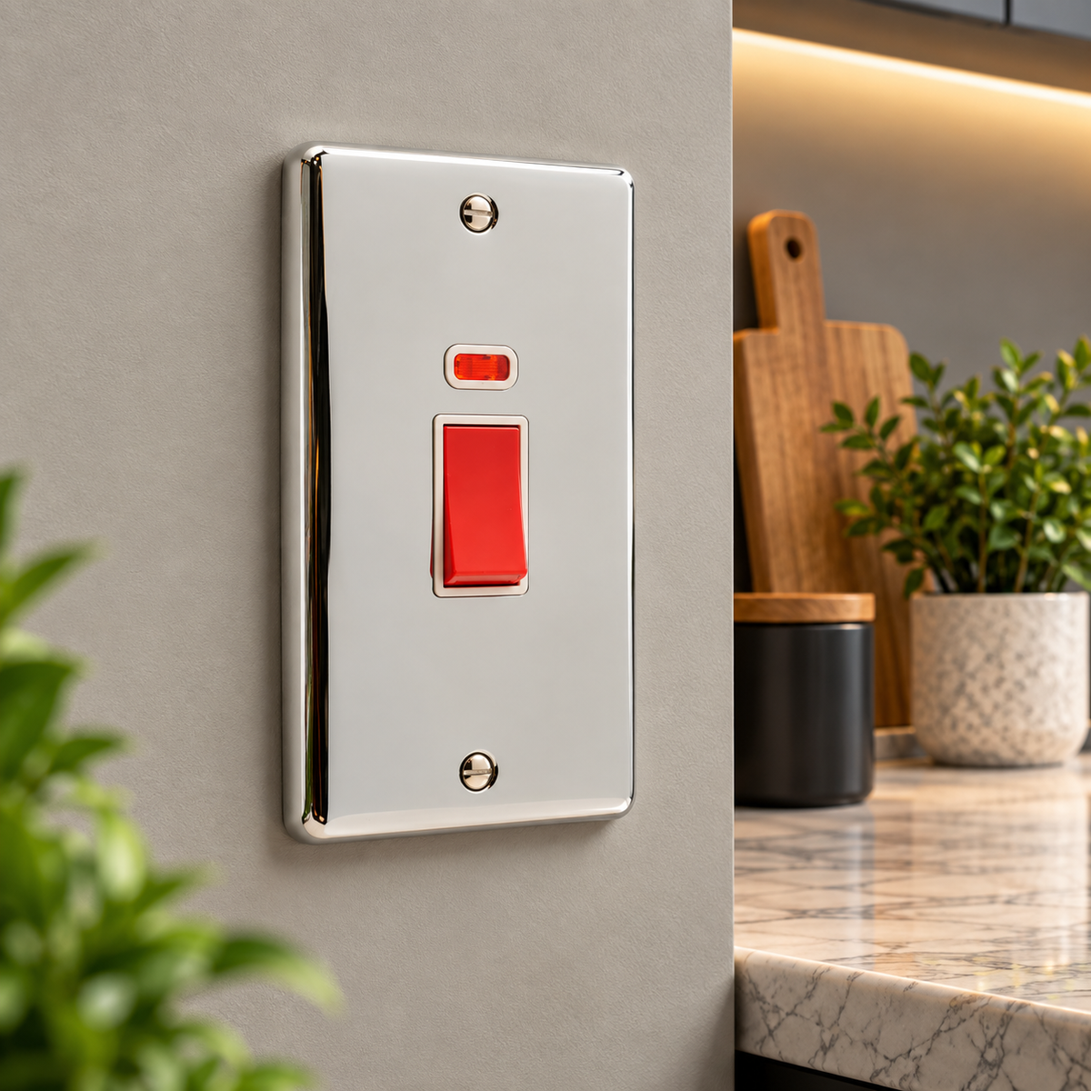 Polished Chrome 45A Double Vertical Cooker Switch - W40PCW