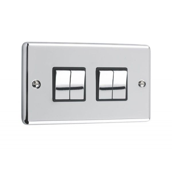 Polished Chrome 4 Gang Quad 10A Light Switch - W04PCB image 0