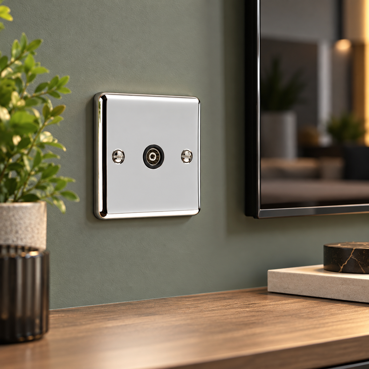 Polished Chrome 1 Gang TV Coaxial Outlet - W42PCB
