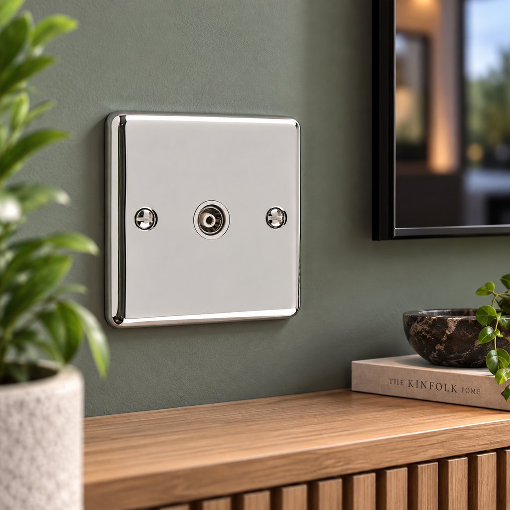 Polished Chrome 1 Gang TV Coaxial Outlet - W42PCW