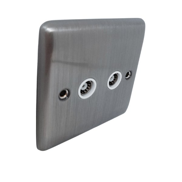 BRUSHED CHROME ISOLATED 2 GANG TV POINT BRUSHED CHROME WHITE - 43BCW