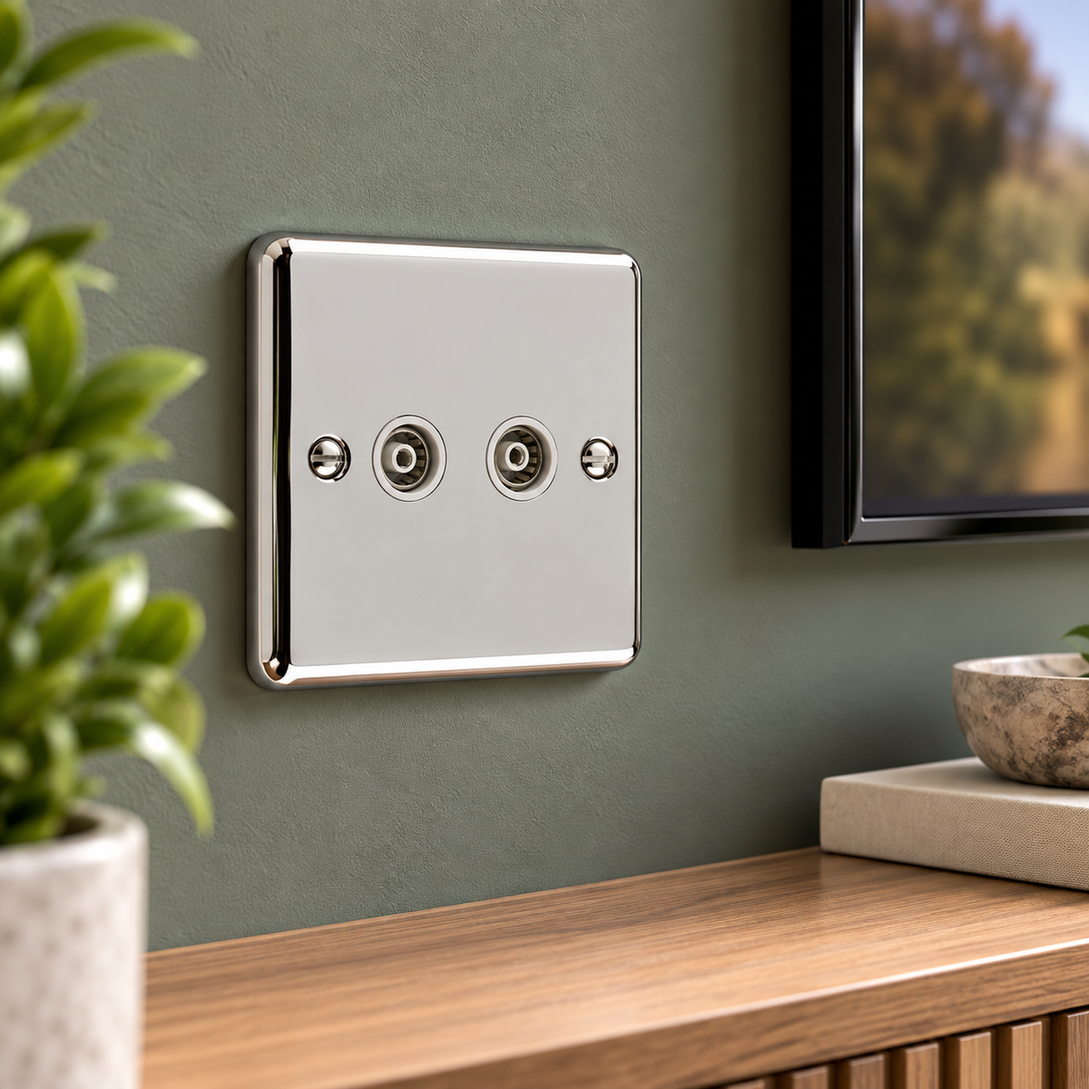 Polished Chrome 2 Gang TV Coaxial Outlet - W43PCW