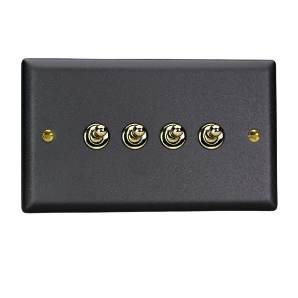 Varilight Vogue Matt Black 4-Gang 10A 1- or 2-Way Toggle Switch (Twin Plate) - XYT9V.MB image 0