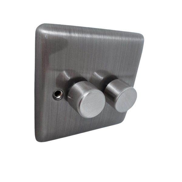 BRUSHED CHROME 400W 2 GANG 2 WAY DIMMER SWITCH B/CHROME - 23BC image 0