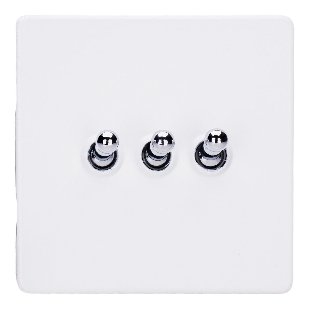 Varilight Primed 3-Gang 10A 1- or 2-Way Toggle Switch with Chrome Toggle - XDYT3S.PD image 0