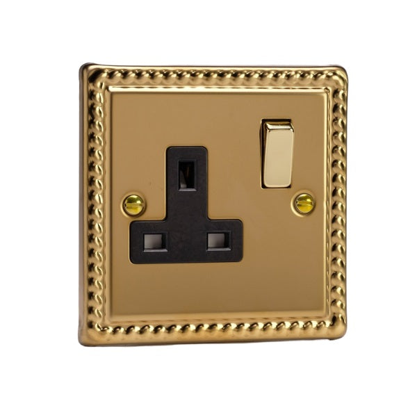Varilight Georgian Brass 1-Gang 13A Double Pole Switched Socket - XG4DB image 0