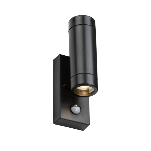 EAMON - 230V IP44 GU10 Polycarbonate Up/Down wall light with PIR - Black - EAPIR2BK image 0