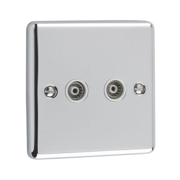 Polished Chrome 2 Gang TV Coaxial Outlet - W43PCW image 0