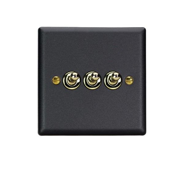 Varilight Vogue Matt Black 3-Gang 10A 1- or 2-Way Toggle Switch - XYT3V.MB image 0