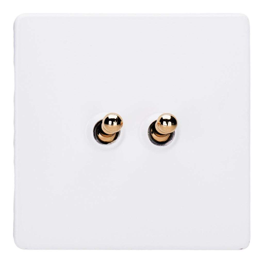 Varilight Primed 2-Gang 10A 1- or 2-Way Toggle Switch with Brass Toggle - XDYT2VS.PD image 0