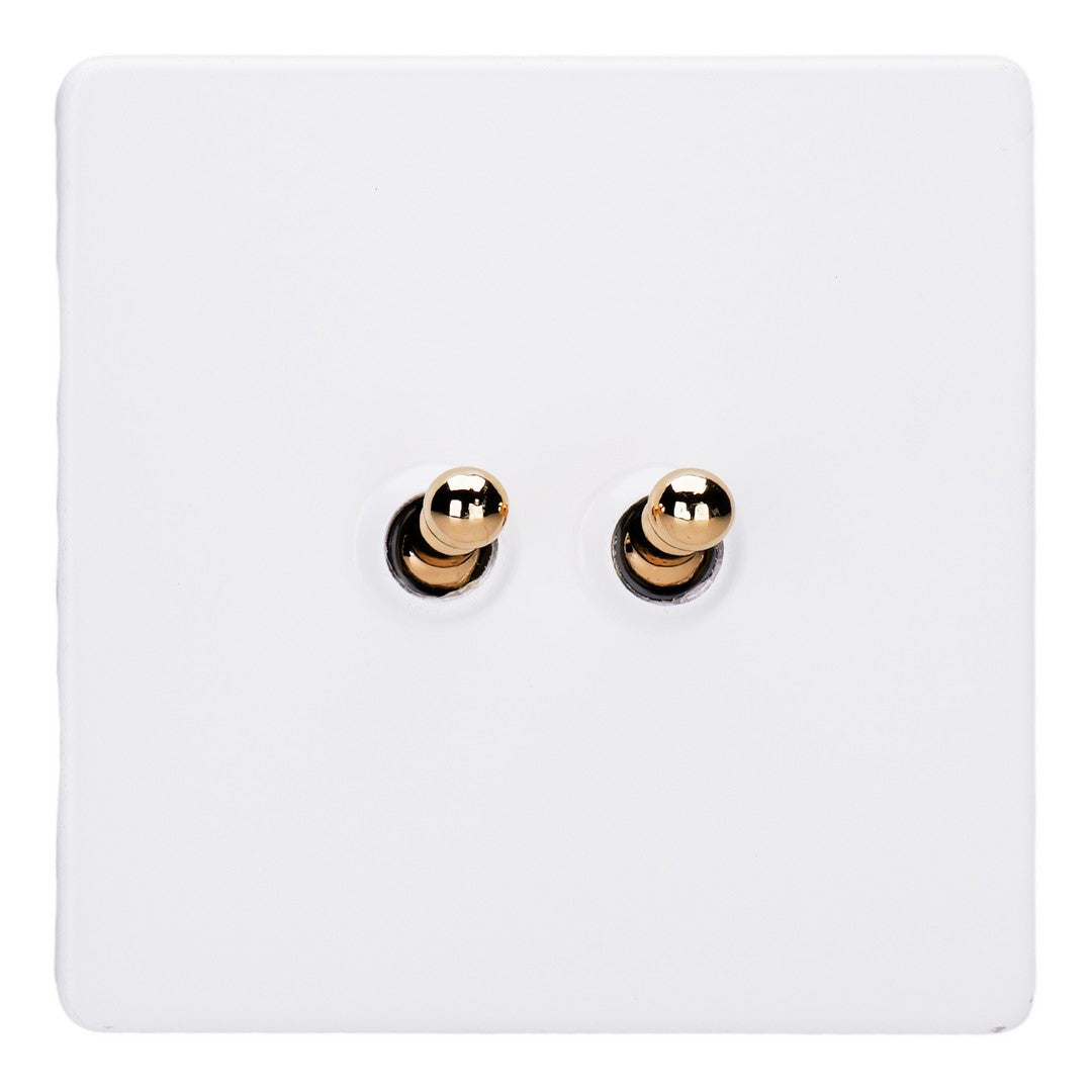 Varilight Primed 2-Gang 10A 1- or 2-Way Toggle Switch with Brass Toggle - XDYT2VS.PD image 0