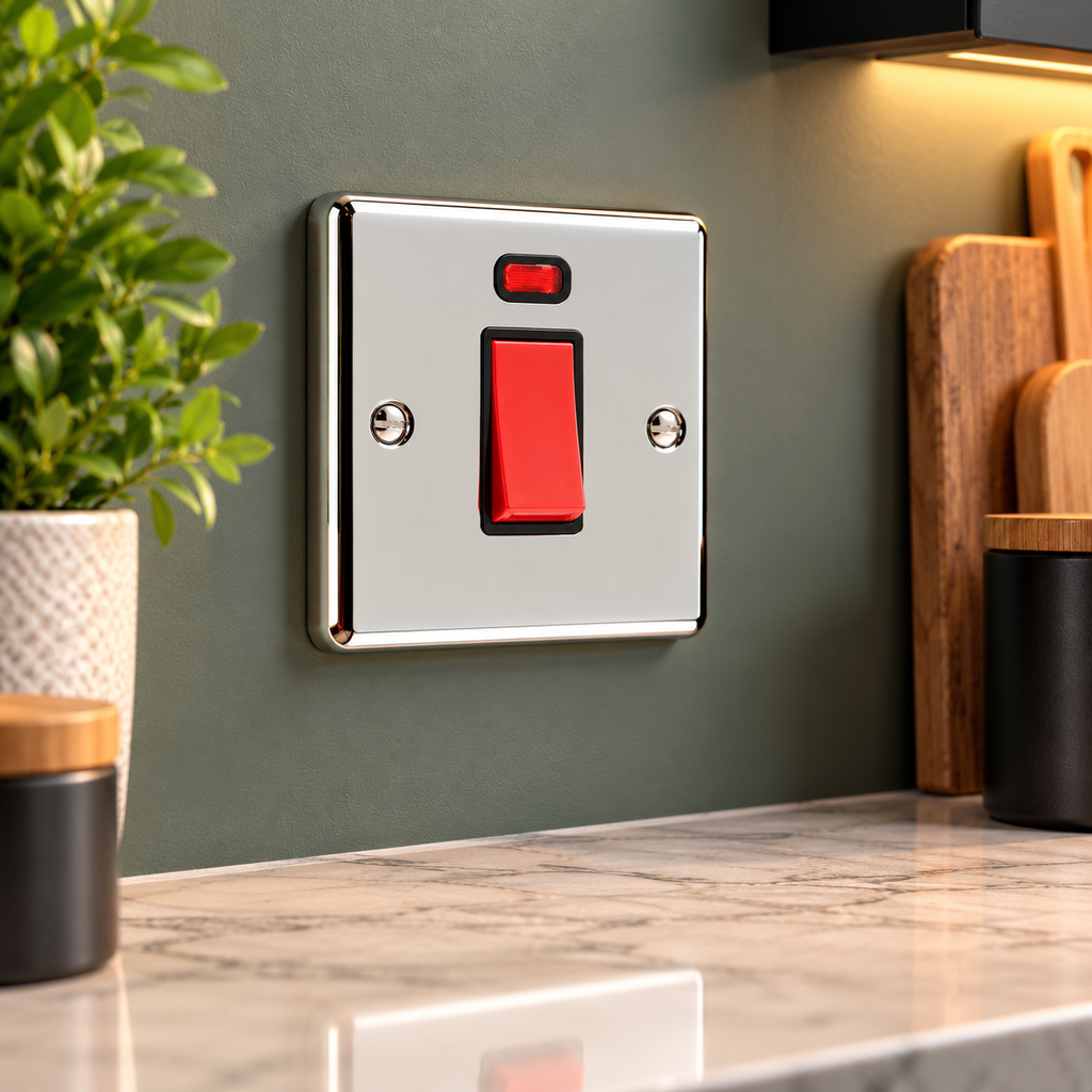 Polished Chrome 45A Single Cooker Switch - W52PCB