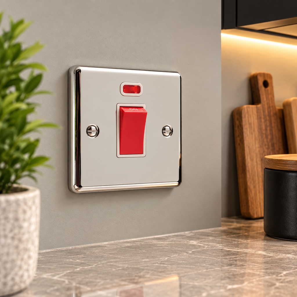 Polished Chrome 45A Single Cooker Switch - W52PCW