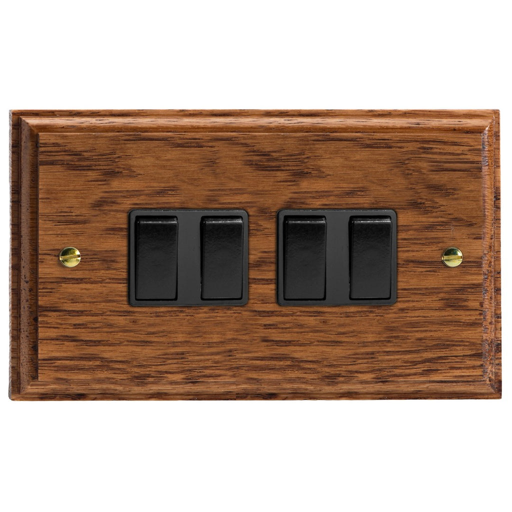 Varilight Kilnwood 4-Gang 10A 1- or 2-Way Rocker Switch (Twin Plate) - XK9MOB image 0
