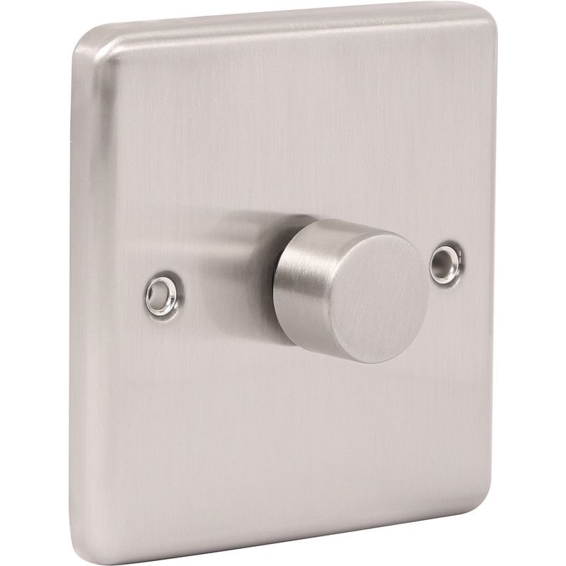 Brushed Steel 1 Gang 400W Dimmer Switch W22BC image 0