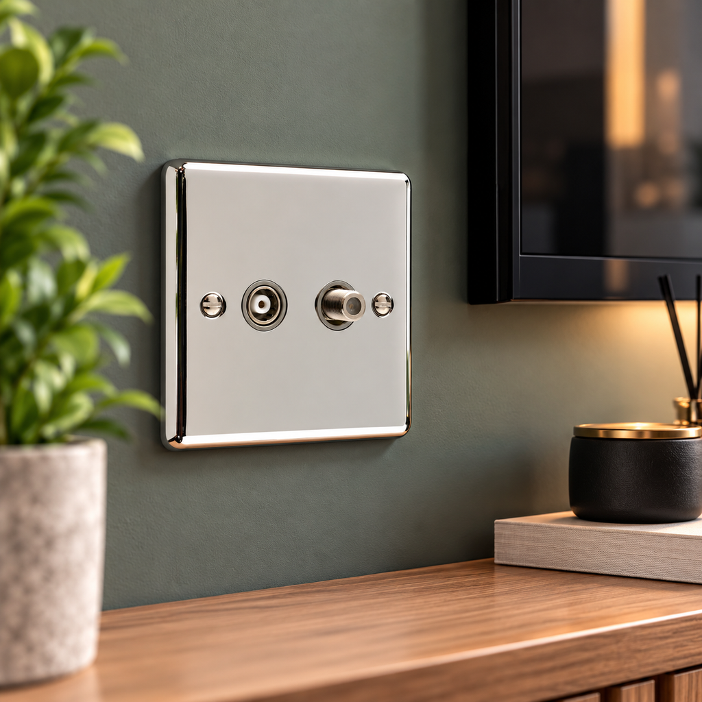 Polished Chrome Satellite & TV Outlet - W54PCW