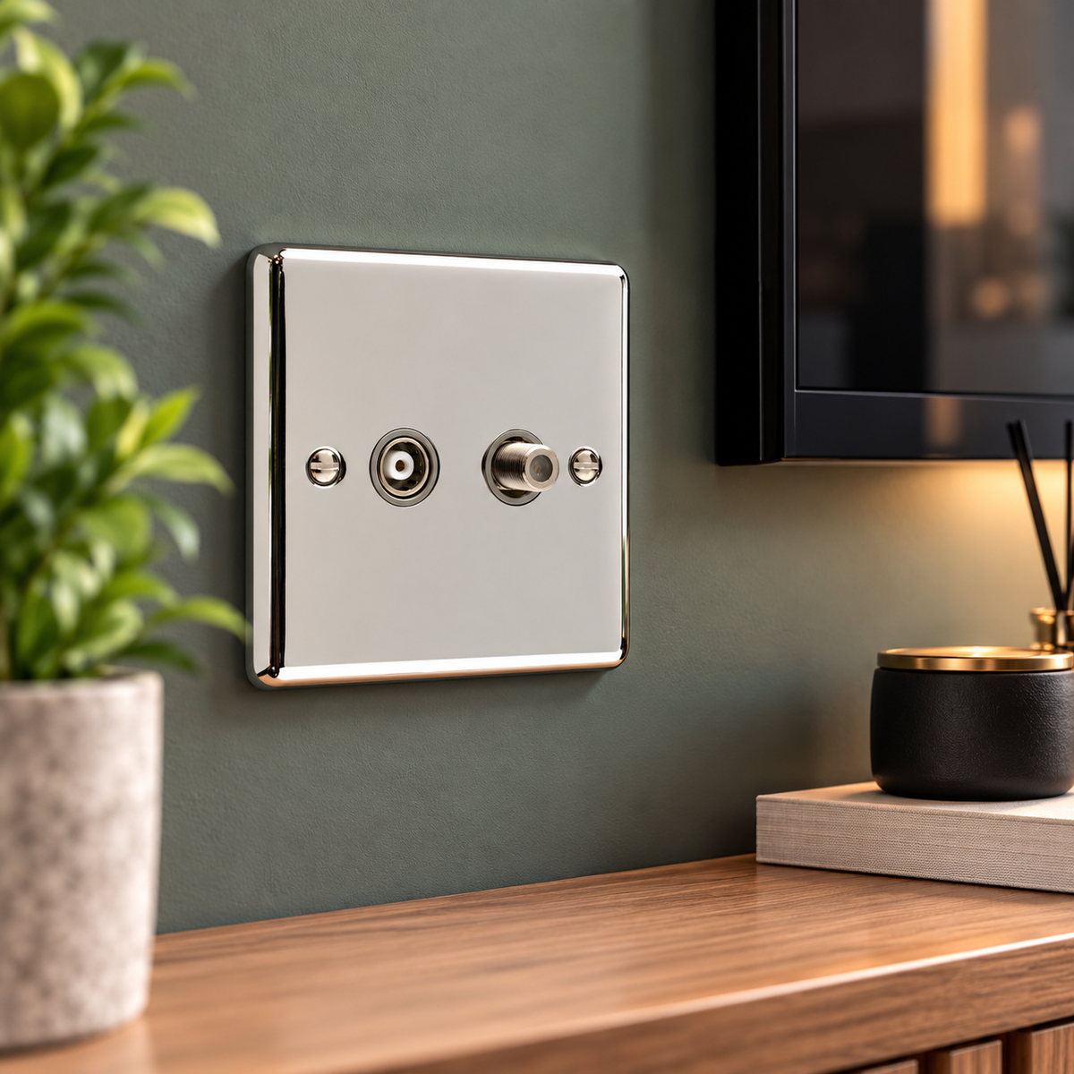 Polished Chrome Satellite & TV Outlet - W54PCW