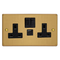 Brushed Brass 2-Gang 13A Single Pole Switched Socket with 1x USB A & 1x USB C Charging Ports XDE5UACB.BB image 0