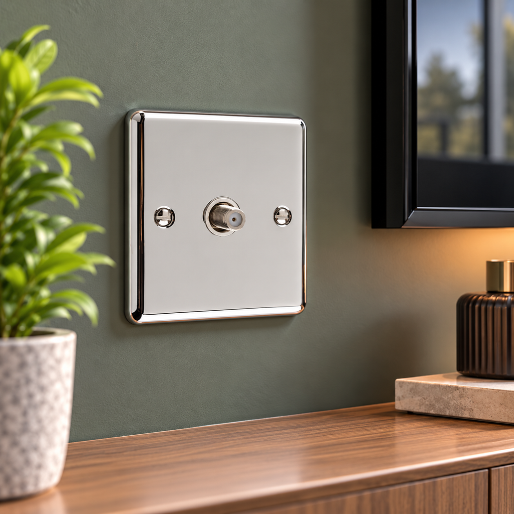 Polished Chrome 1 Gang Satellite Outlet - W59PCW
